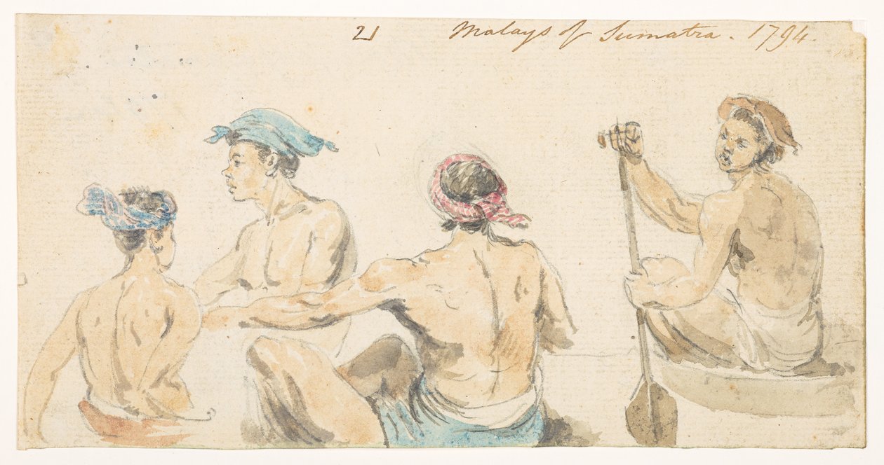 Malaysier von Sumatra. 1794. aus einem Album mit 372 Zeichnungen von Landschaften, Küstenlinien, Kostümen und Alltagsleben, erstellt während der Botschaft von Lord Macartney an den Kaiser von China, zwischen 1792 und 1794 von William Alexander