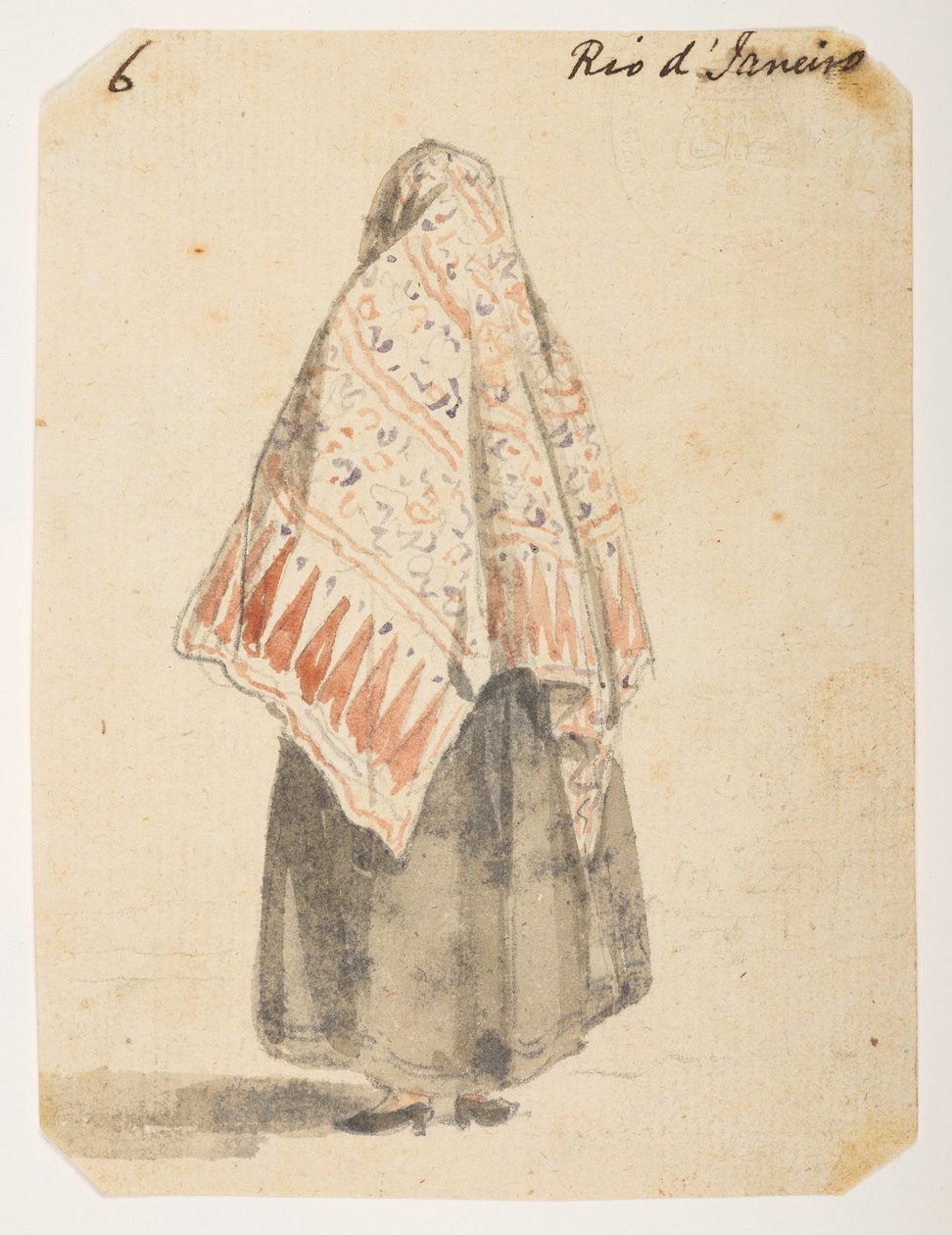 Frau in Rio de Janeiro. aus einem Album mit 372 Zeichnungen von Landschaften, Küstenlinien, Kostümen und Alltagsleben, erstellt während der Botschaft von Lord Macartney an den Kaiser von China, zwischen 1792 und 1794 von William Alexander