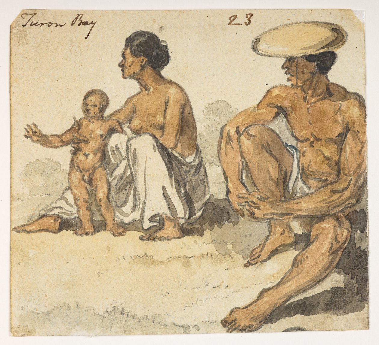 Mann, Frau und Kind von Turon Bay. aus einem Album mit 372 Zeichnungen von Landschaften, Küstenlinien, Kostümen und Alltagsleben, erstellt während der Botschaft von Lord Macartney an den Kaiser von China, zwischen 1792 und 1794 von William Alexander