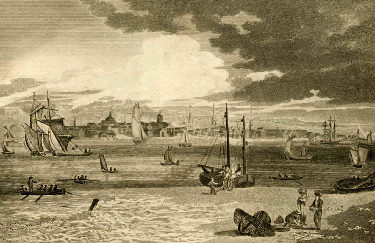 Ansicht von Liverpool, von der Fähre, Lancashire, 1808 von William Angus
