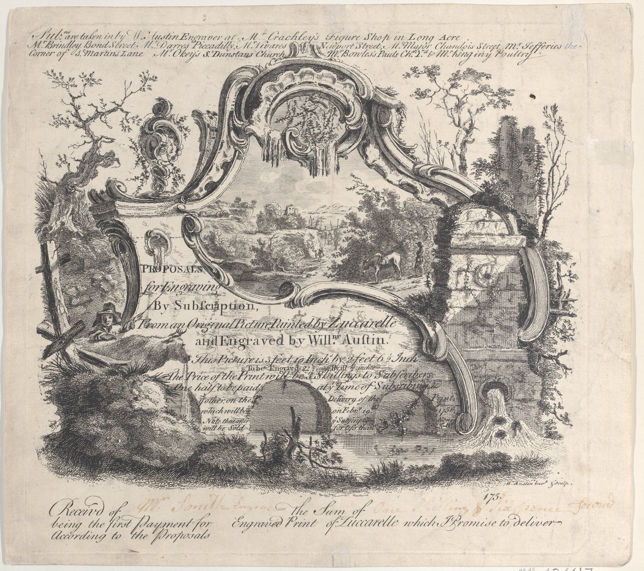 Vorschlag für eine Gravur durch Subskription von einem Originalbild gemalt von Zuccarelle, 1756 von William Austin