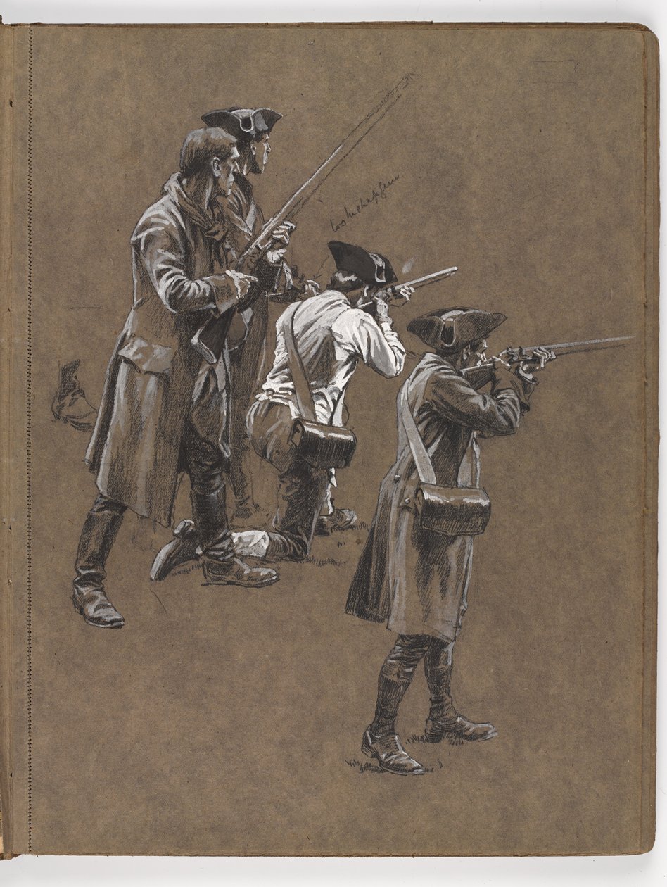 Studie für das Ölgemälde von William Barns Wollen, ?Die Schlacht von Lexington 1775? von William Barnes Wollen