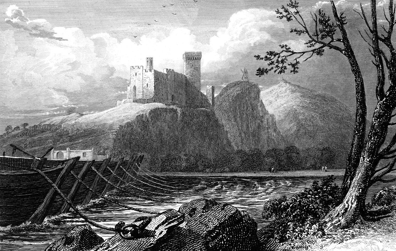 Das Schloss von Beaucaire und eine Bootsbrücke über die Rhone, Frankreich, 1824 von William Bernard Cooke