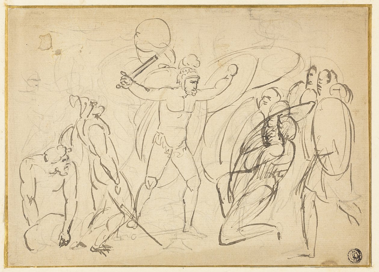 Klassischer Kampf (recto); Skizze eines männlichen Aktes (verso) von William Blake