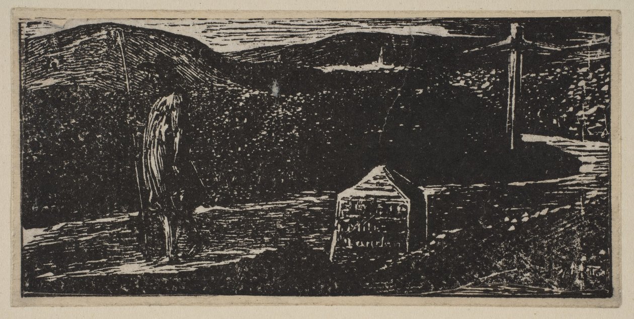 Colinets Reise: Meilenstein mit der Aufschrift LXII Meilen nach London, aus Thorntons Pastoralen von V..., 1821 von William Blake