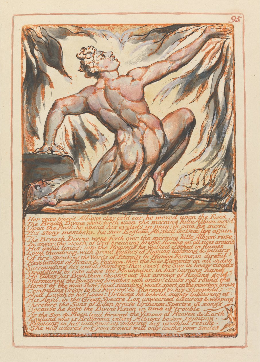 Jerusalem, Tafel 95, Ihre Stimme durchdrang Albions tonkaltes Ohr.... von William Blake
