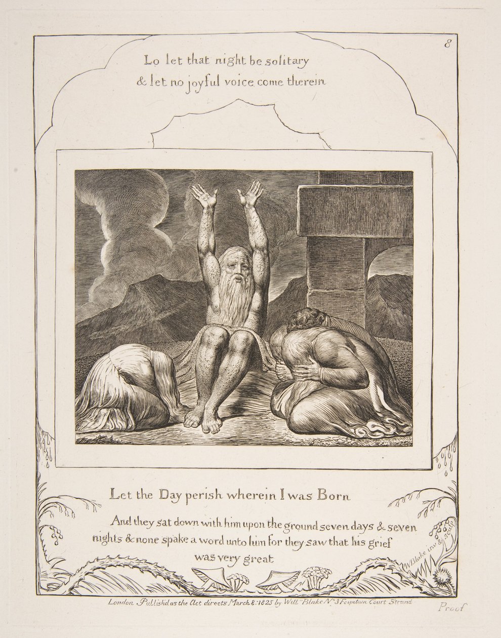 Jobs Verzweiflung, aus Illustrationen des Buches Hiob, 1825-26 von William Blake