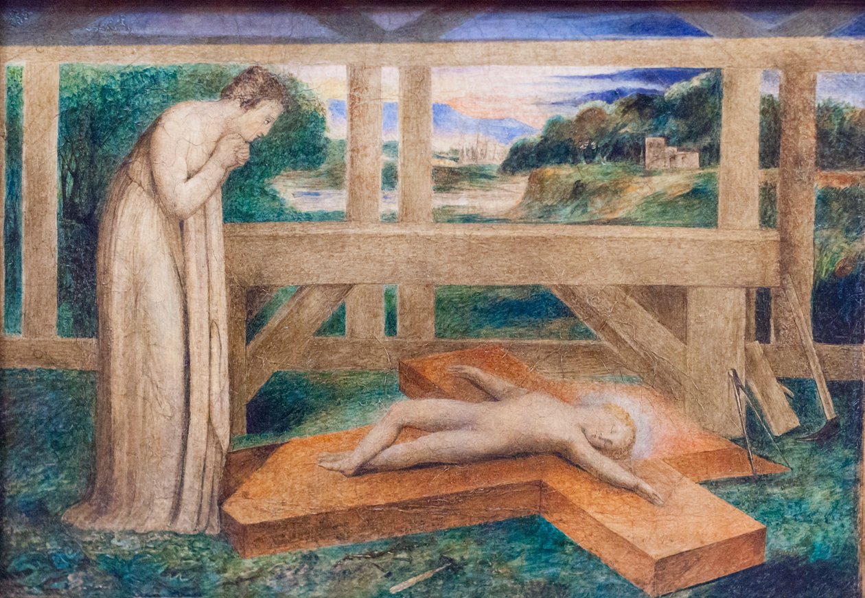 Unsere Liebe Frau, die das schlafende Jesuskind anbetet von William Blake