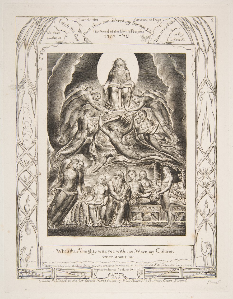 Satan vor dem Thron Gottes, aus Illustrationen zum Buch Hiob, 1825-26 von William Blake
