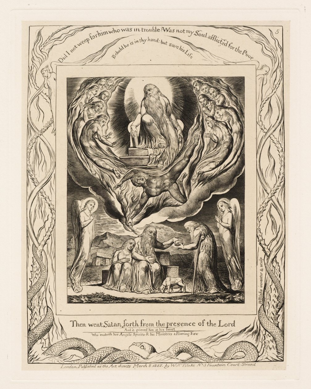Satan geht aus der Gegenwart des Herrn hervor von William Blake