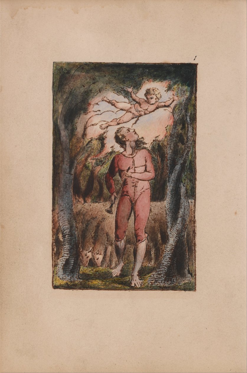 Lieder der Unschuld und der Erfahrung, Tafel 1, Unschuld Frontispiz (Bentley 2) von William Blake