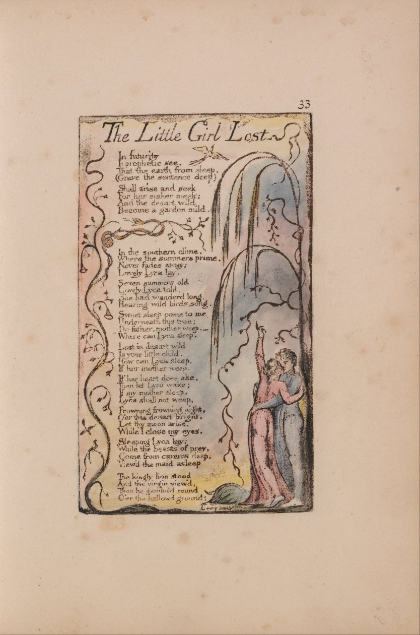 Lieder der Unschuld und der Erfahrung, Tafel 33, Das verlorene kleine Mädchen (Bentley 34) von William Blake