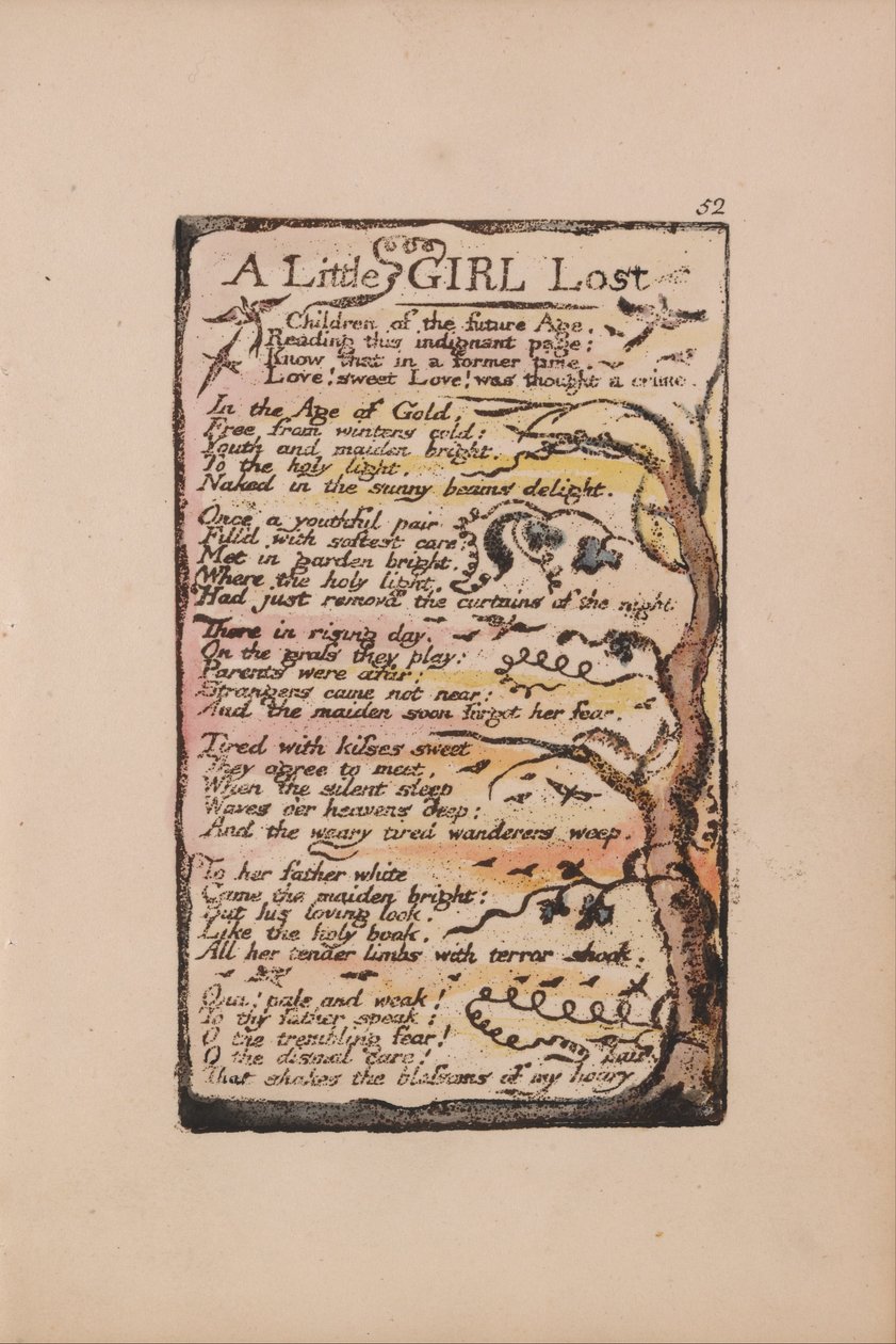 Lieder der Unschuld und Erfahrung, Platte 52, Ein kleines Mädchen verloren (Bentley 51) von William Blake