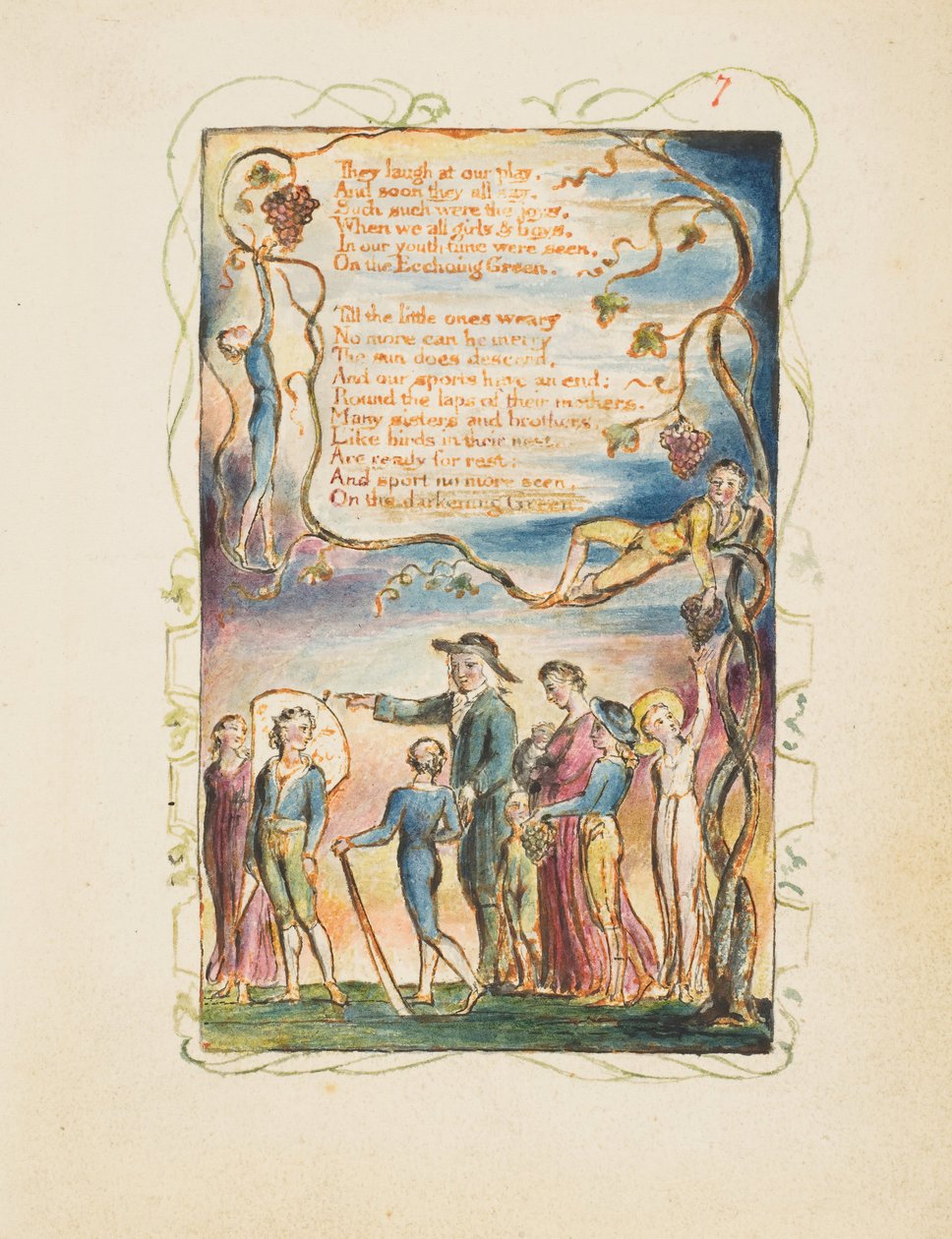 Lieder der Unschuld und der Erfahrung: Das Echoing Green zweite Platte, ca. 1825 von William Blake