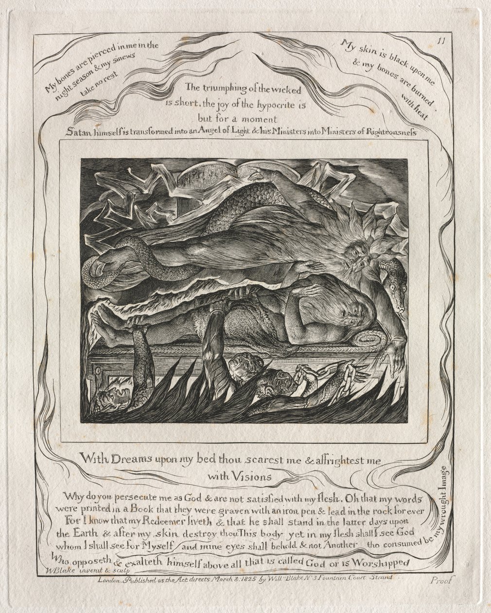 Das Buch Hiob: Pl. 11, Mit Träumen auf meinem Bett erschreckst du mich und ängstigst mich / mit Visionen von William Blake