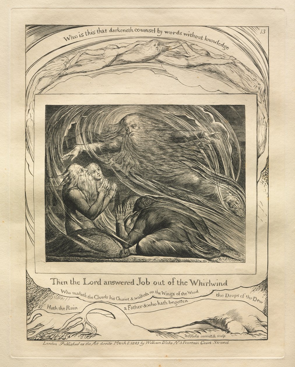 Das Buch Hiob: Pl. 13, Da antwortete der Herr Hiob aus dem Wirbelsturm von William Blake