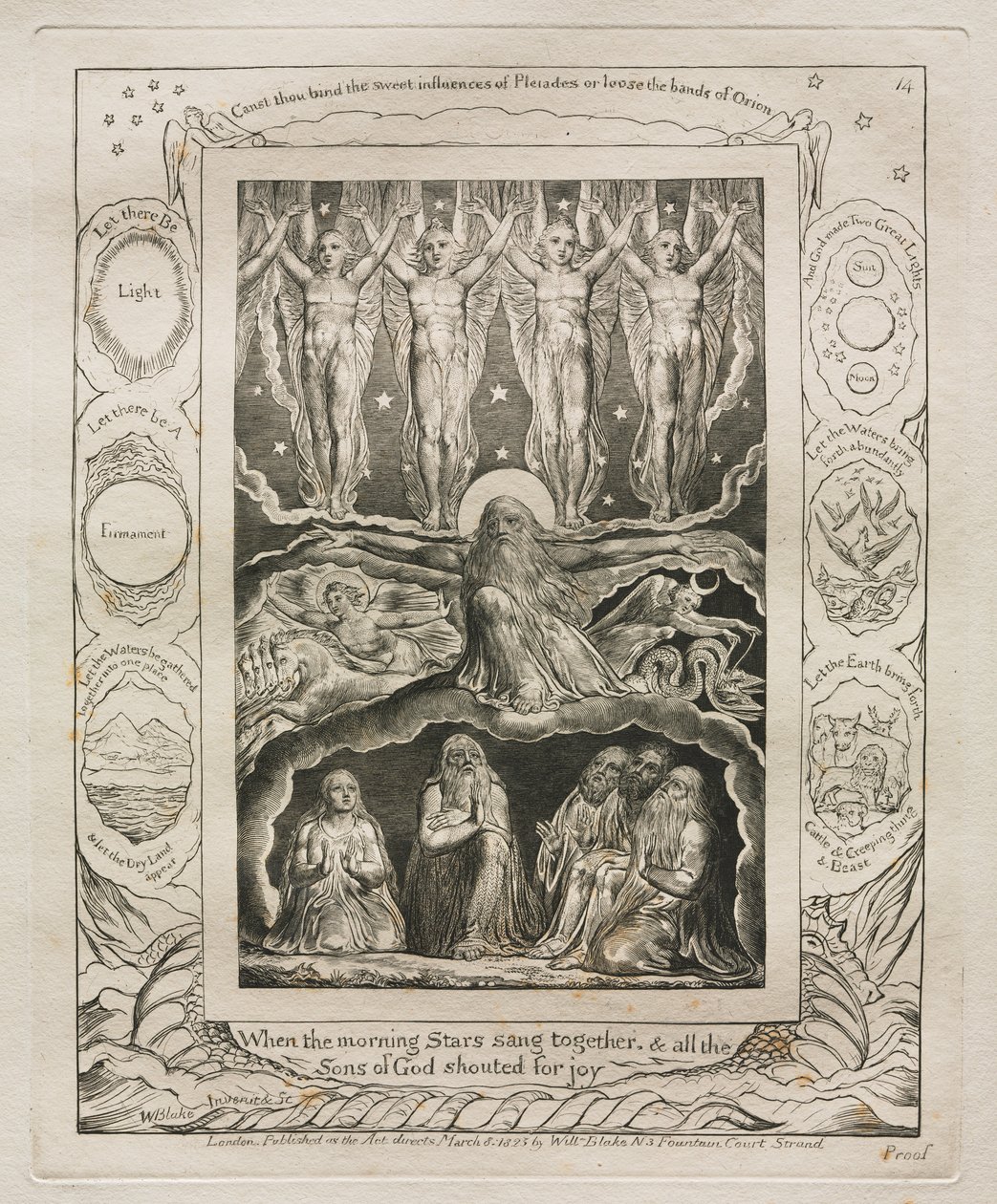 Das Buch Hiob: Pl. 14, Als die Morgensterne zusammen sangen und alle / Söhne Gottes vor Freude jubelten von William Blake