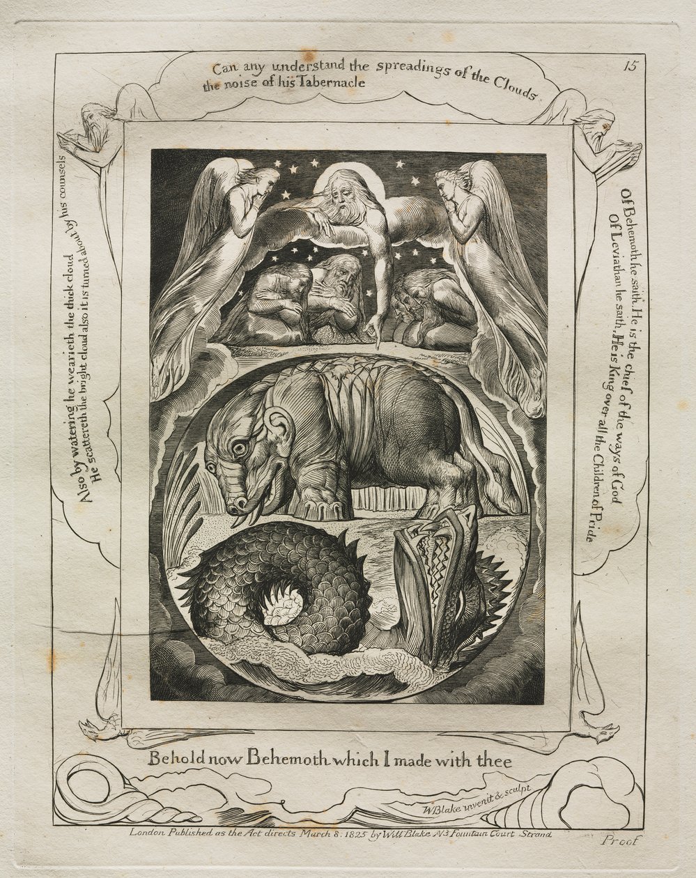 Das Buch Hiob: Pl. 15, Siehe jetzt Behemoth, das ich mit dir gemacht habe von William Blake