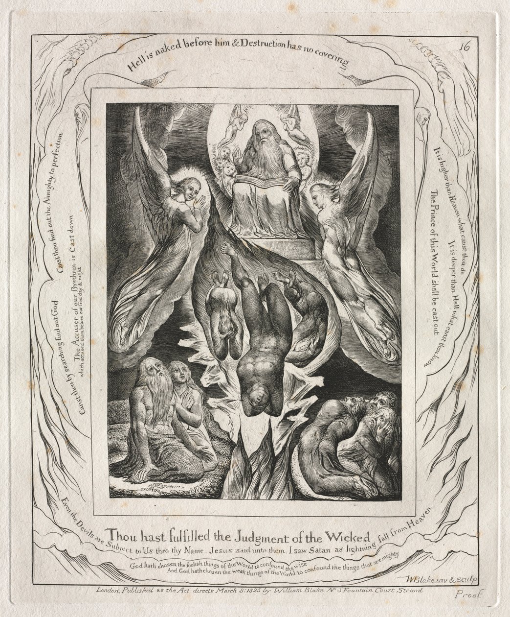 Das Buch Hiob: Pl. 16, Du hast das Urteil der Gottlosen erfüllt, 1825 von William Blake