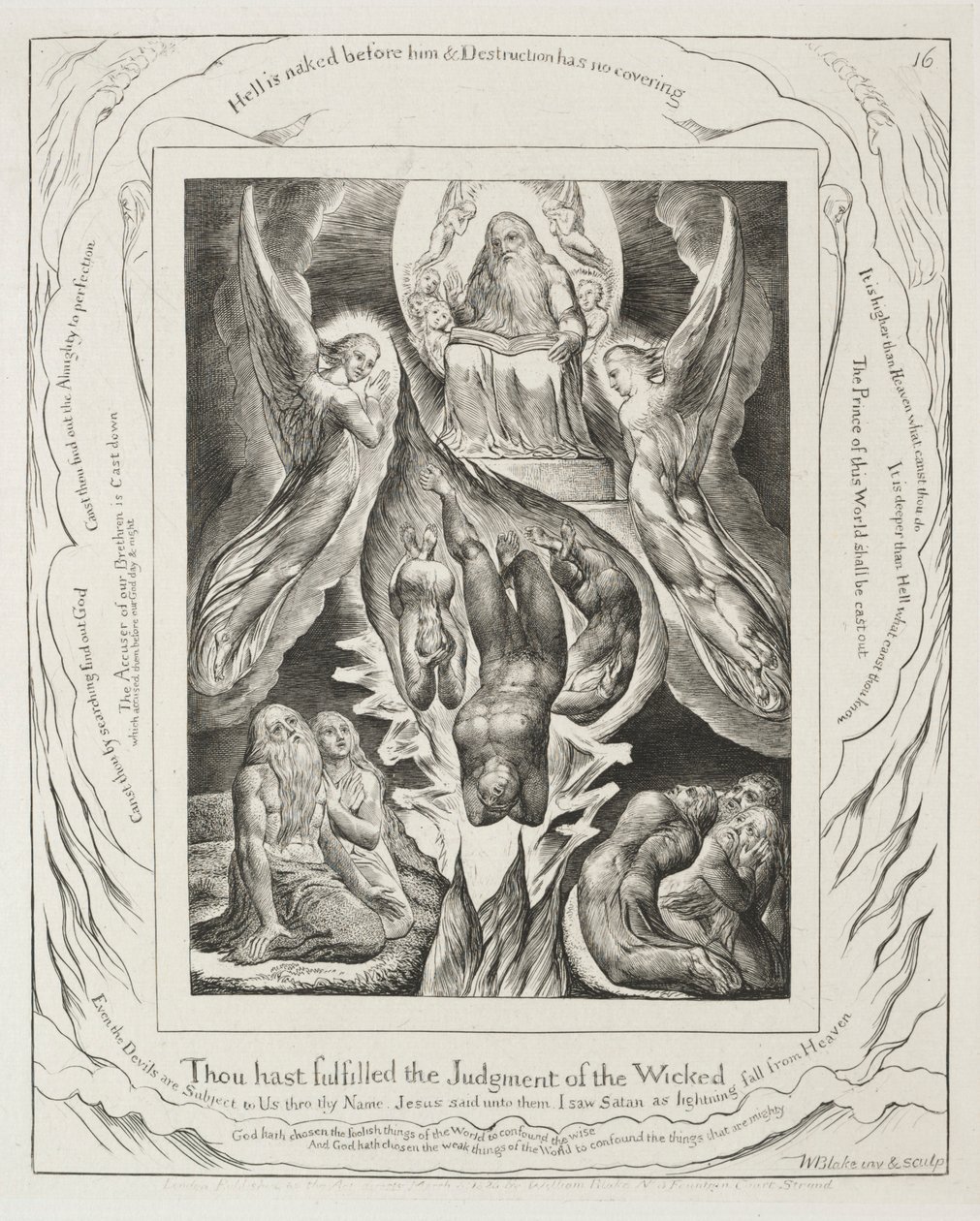 Das Buch Hiob: Pl. 16, Du hast das Urteil der Gottlosen erfüllt, 1825 von William Blake