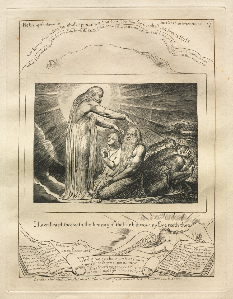 Das Buch Hiob: Pl. 17, Ich habe dich mit dem Hören des Ohres gehört, aber jetzt sieht mein Auge dich von William Blake