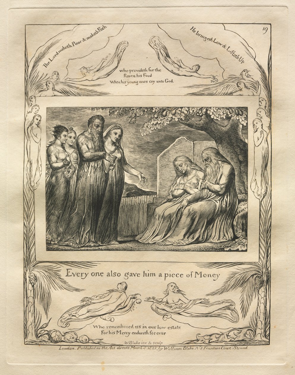 Das Buch Hiob: Pl. 19, Jeder gab ihm auch ein Stück Geld von William Blake
