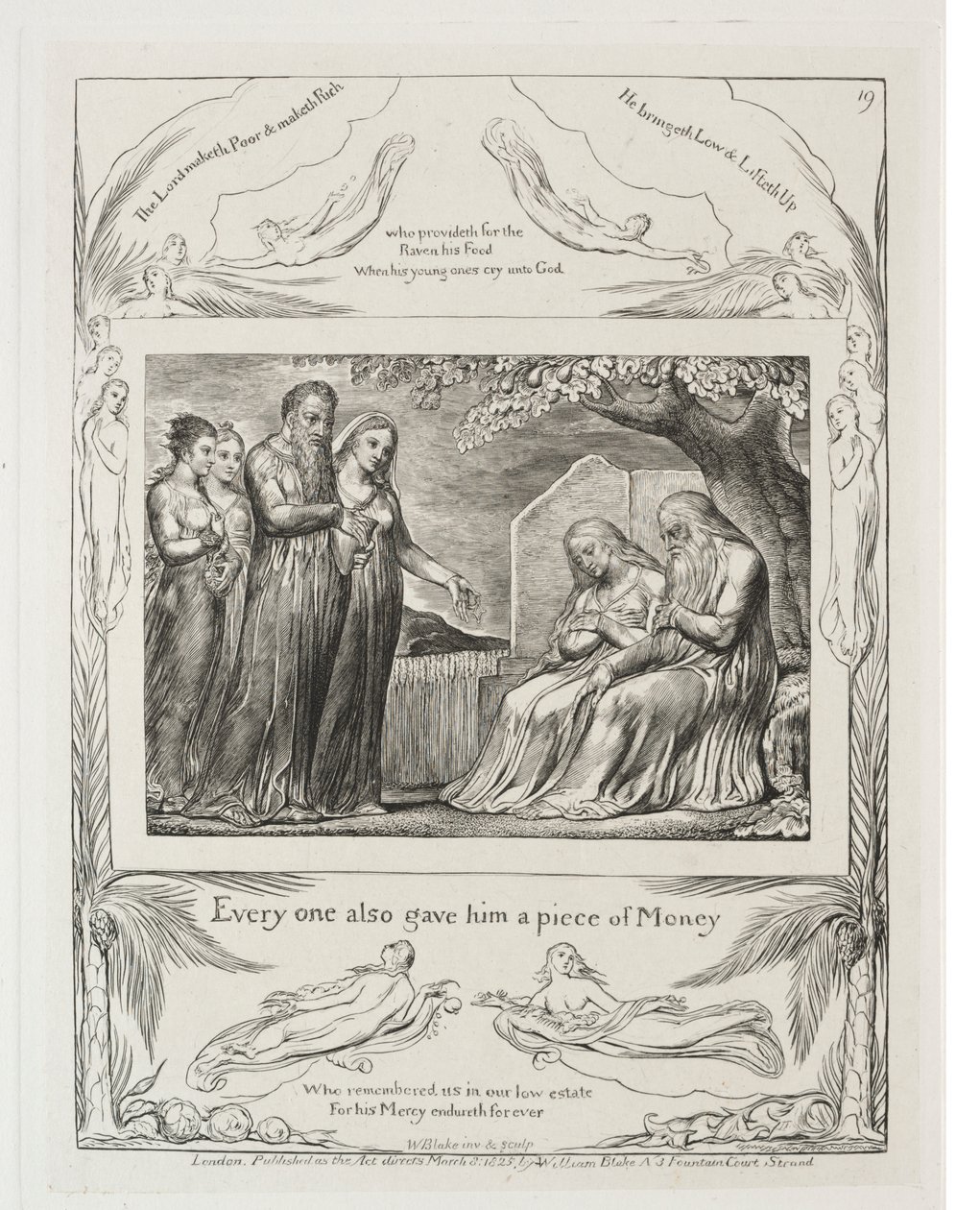 Das Buch Hiob: Pl. 19, Jeder gab ihm auch ein Stück Geld von William Blake
