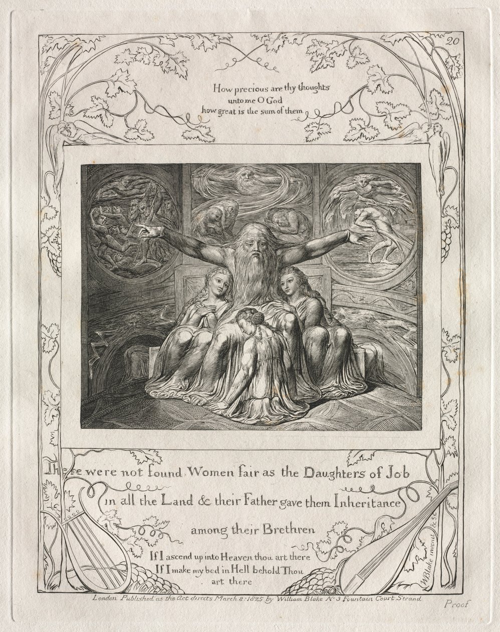 Das Buch Hiob: Pl. 20, Es wurden keine Frauen so schön gefunden wie die Töchter Hiobs, 1825 von William Blake