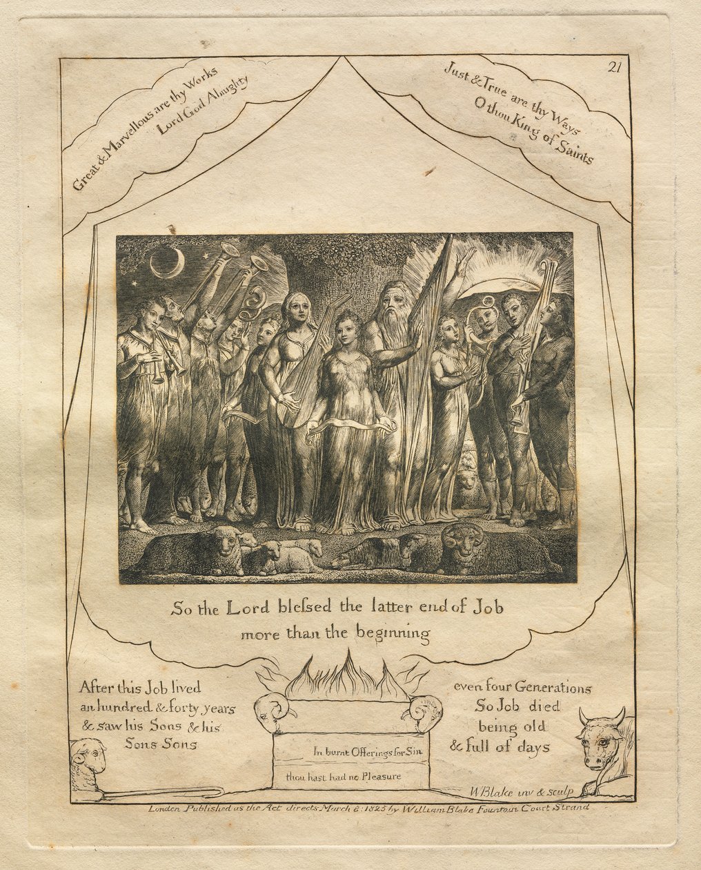 Das Buch Hiob: Pl. 21, So segnete der Herr das Ende Hiobs mehr als den Anfang von William Blake