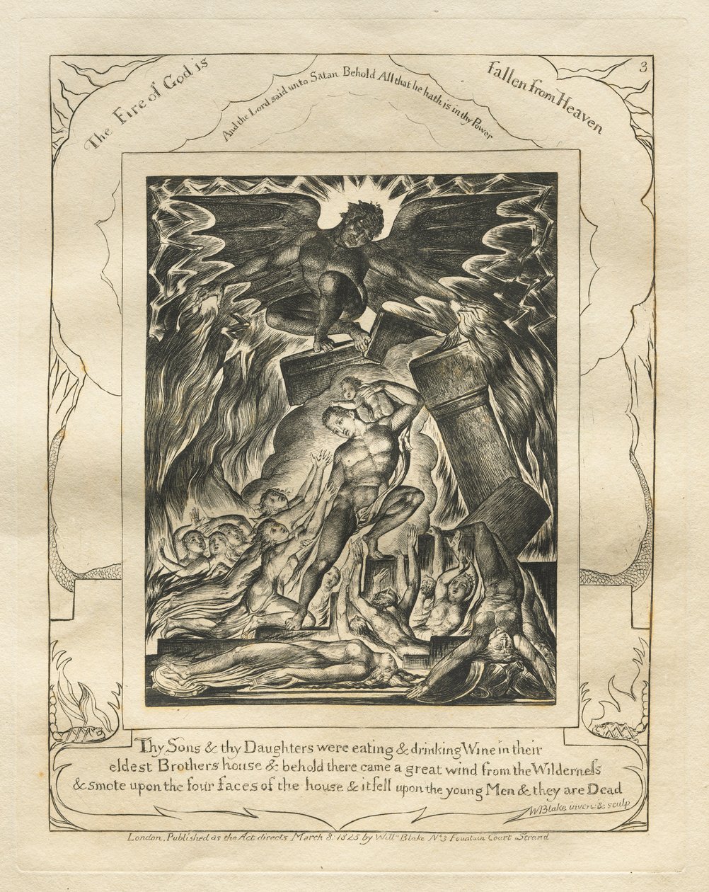 Das Buch Hiob: Pl. 3, Deine Söhne und Töchter aßen und tranken Wein im Haus ihres ältesten Bruders von William Blake