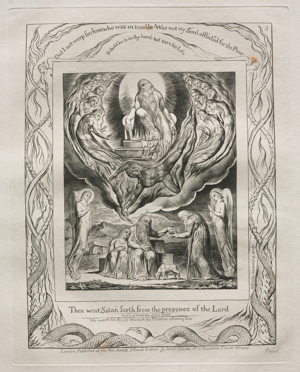 Das Buch Hiob: Pl. 5, Da ging Satan aus der Gegenwart des Herrn von William Blake