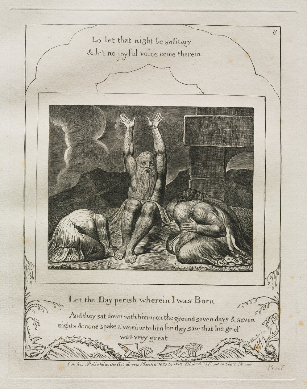 Das Buch Hiob: Pl. 8, Der Tag soll vergehen, an dem ich geboren wurde von William Blake