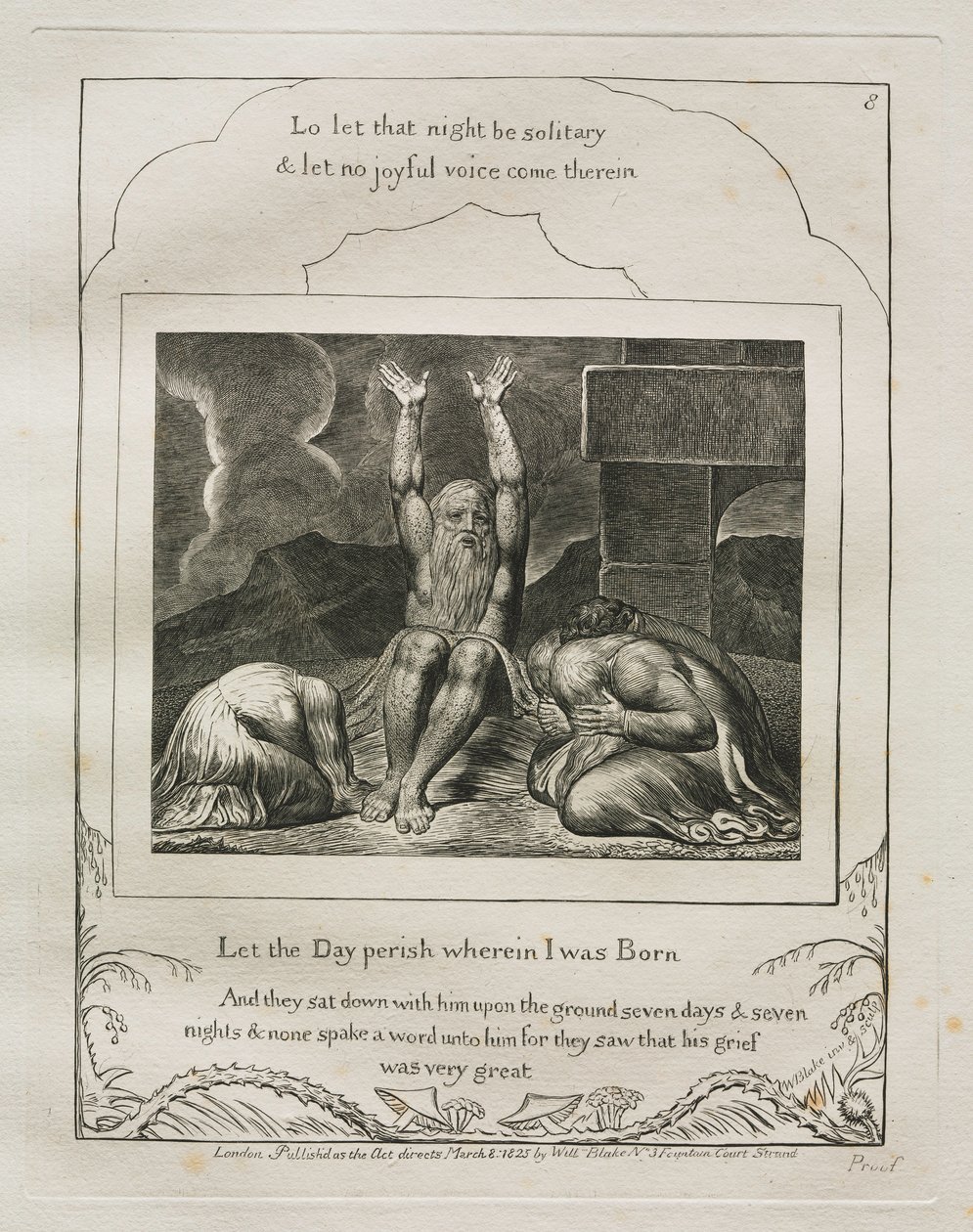 Das Buch Hiob: Pl. 8, Verflucht sei der Tag, an dem ich geboren wurde, 1825 von William Blake