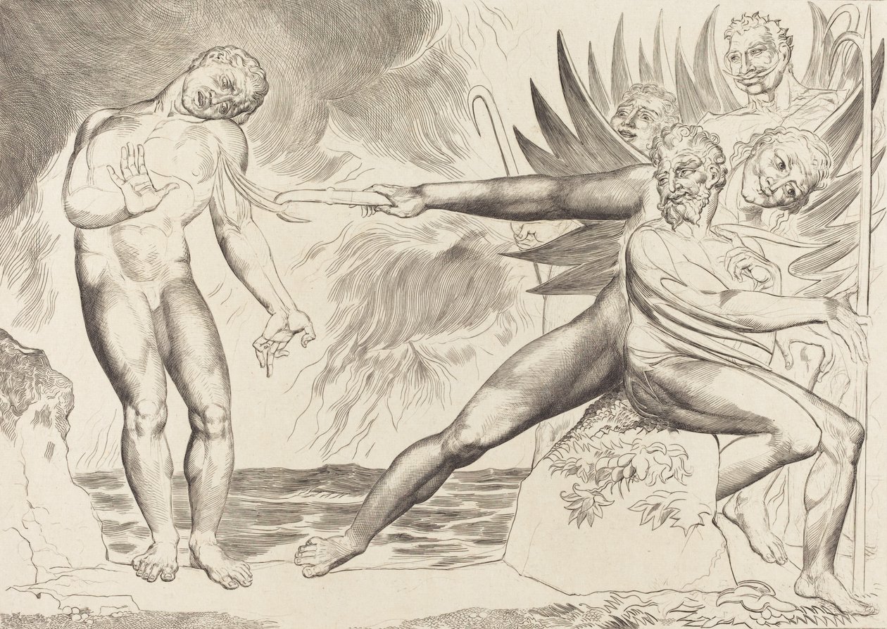 Der Kreis der korrupten Beamten, die Teufel quälen Ciampolo von William Blake