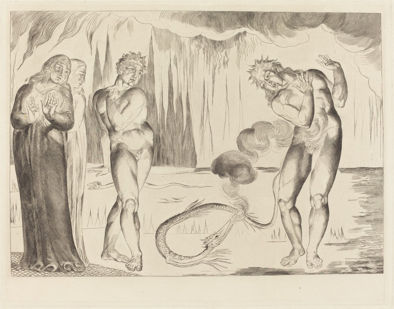 Der Kreis der Diebe; Buoso Donati wird von der Schlange angegriffen von William Blake