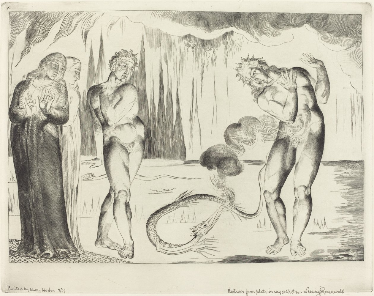 Der Kreis der Diebe; Buoso Donati wird von der Schlange angegriffen von William Blake