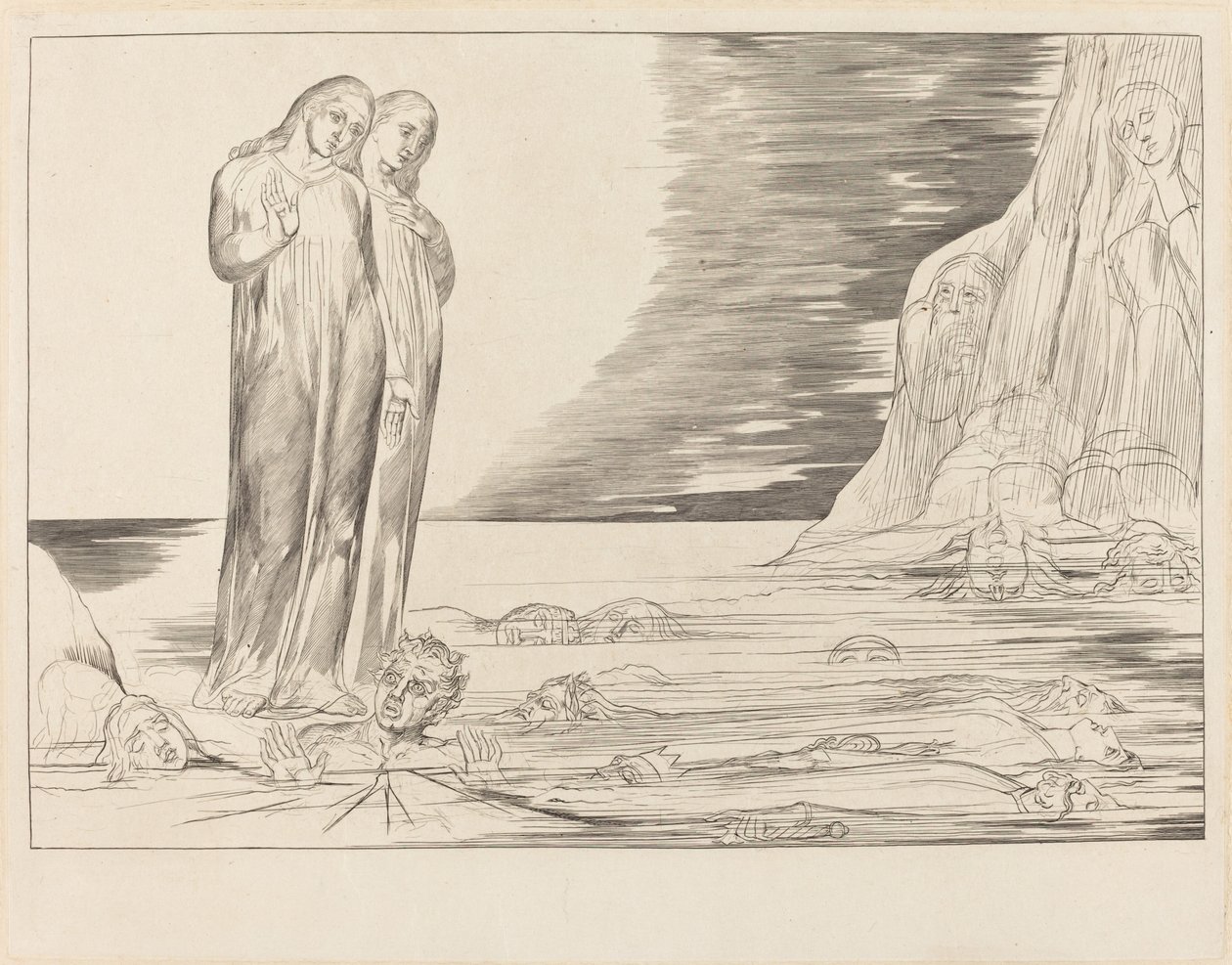 Der Kreis der Verräter; Dantes Fuß trifft Bocca degli Abbate von William Blake