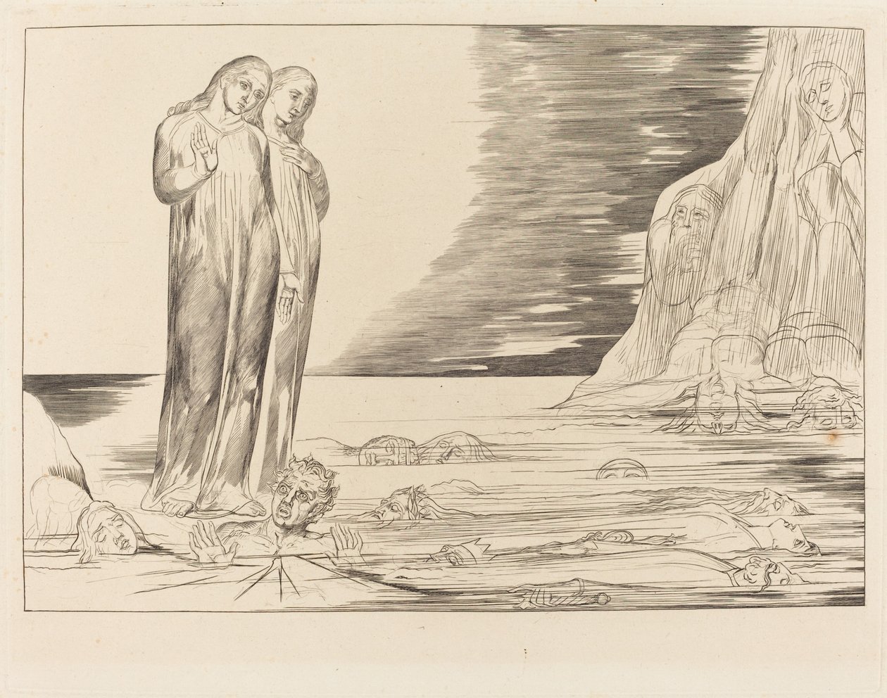 Der Kreis der Verräter; Dantes Fuß trifft Bocca degli Abbate von William Blake