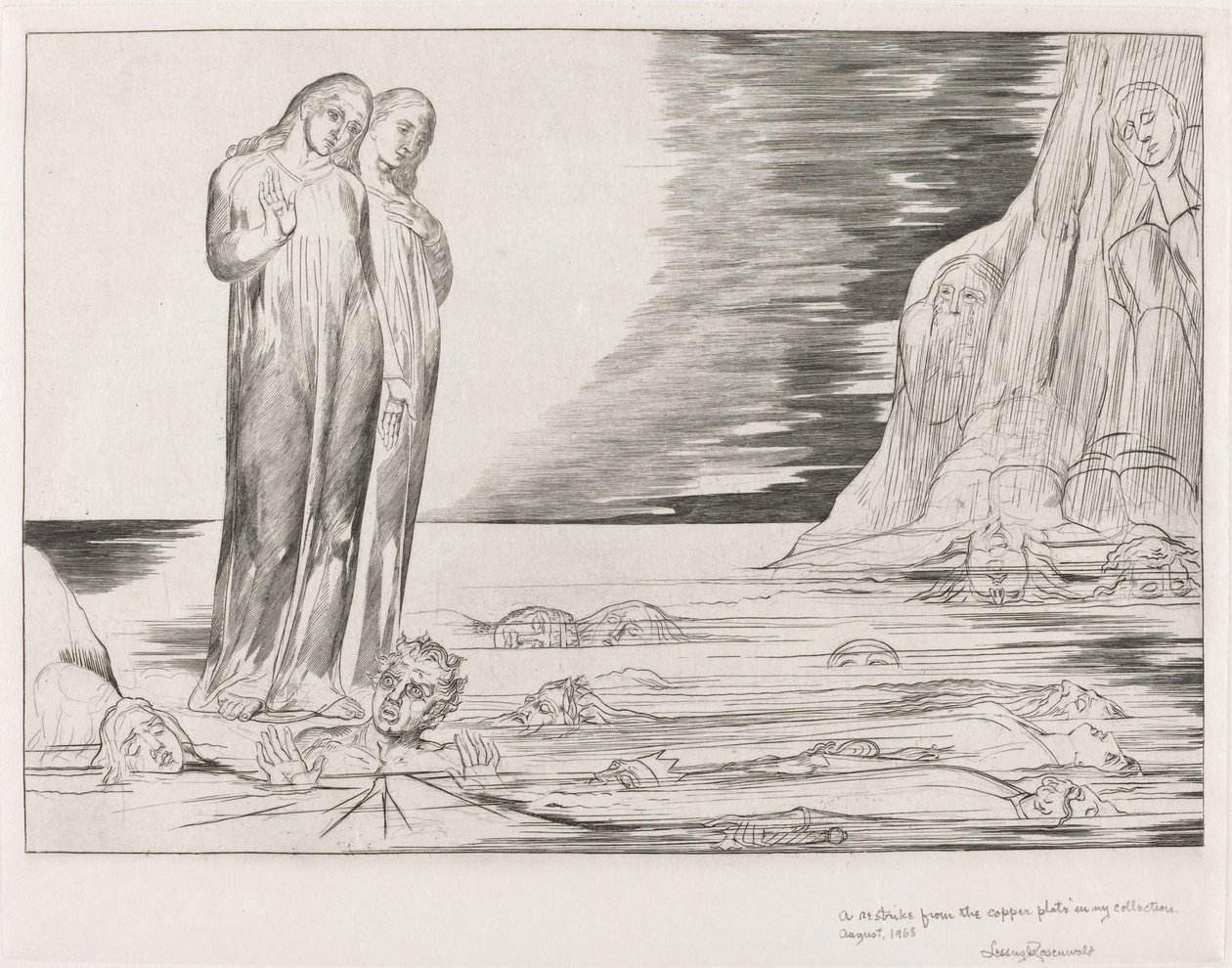 Der Kreis der Verräter, Dantes Fuß tritt Bocca degli Abbate, 1827 von William Blake