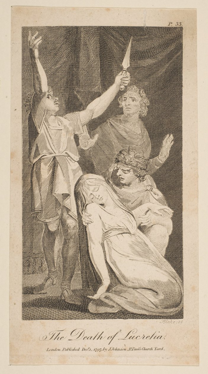 Der Tod der Lucretia, aus Allens neuer und unparteiischer römischer Geschichte, 1797 von William Blake