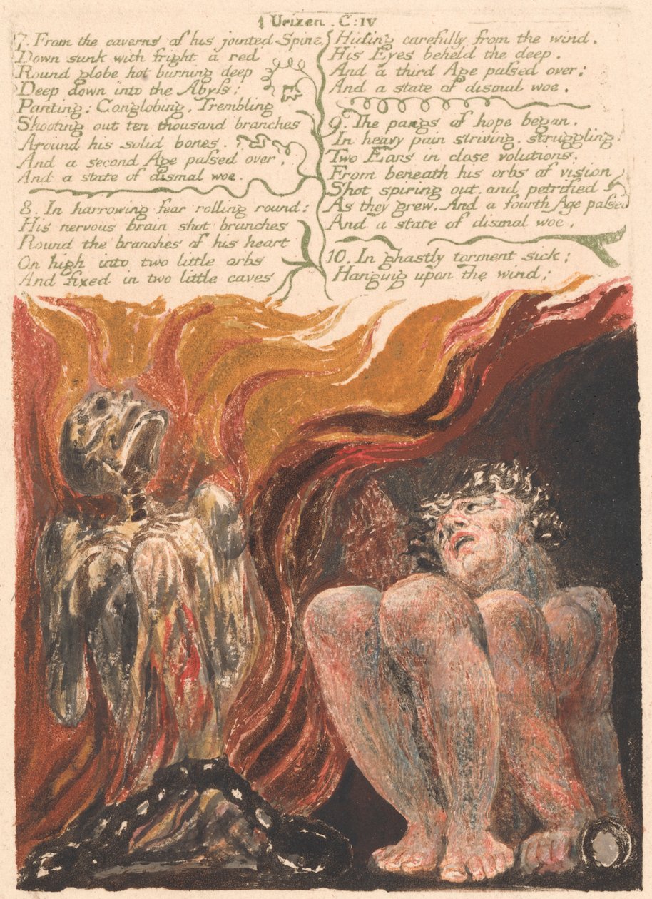 Das erste Buch Urizen, Platte 10, "7. Aus den Höhlen seiner gegliederten Wirbelsäule..." (Bentley 11) von William Blake