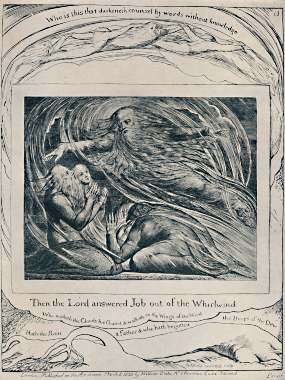 Der Herr antwortet Hiob aus dem Wirbelwind. Aus Hiob., um 1780-1820, 1923 von William Blake
