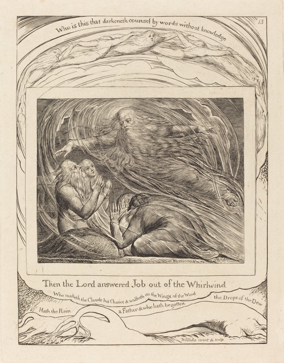 Der Herr antwortet Hiob aus dem Wirbelsturm von William Blake