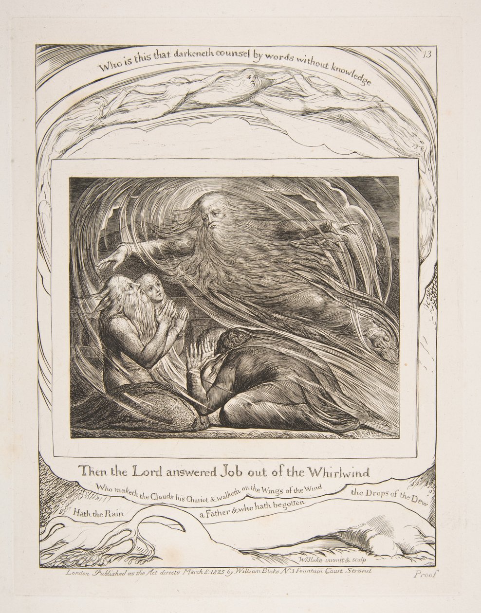 Der Herr antwortet Hiob aus dem Wirbelwind, aus Illustrationen des Buches Hiob, 1825-26 von William Blake