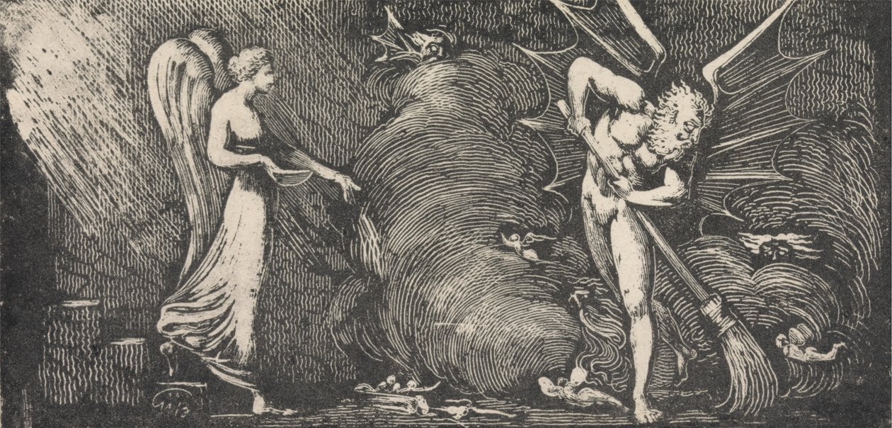 Der Mann, der das Zimmer des Dolmetschers fegt von William Blake