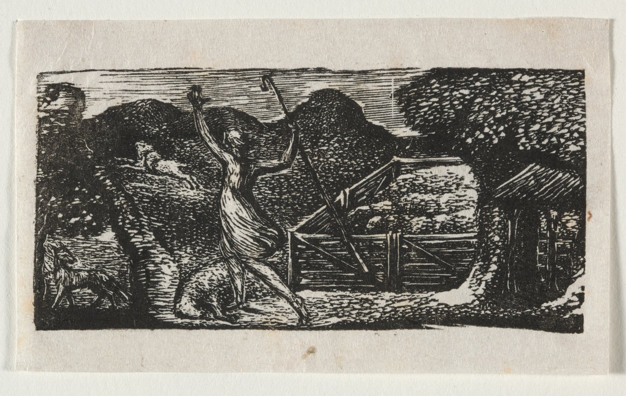 Die Hirtengedichte von Virgil, Ekloge I: Der Hirte vertreibt einen Wolf von William Blake