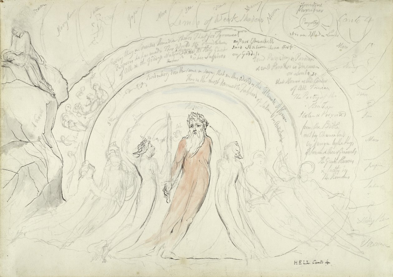 Die Schatten von Homer und anderen Dichtern der Antike, Illustration zur Göttlichen Komödie von Dante Alighieri, 1824-27 von William Blake