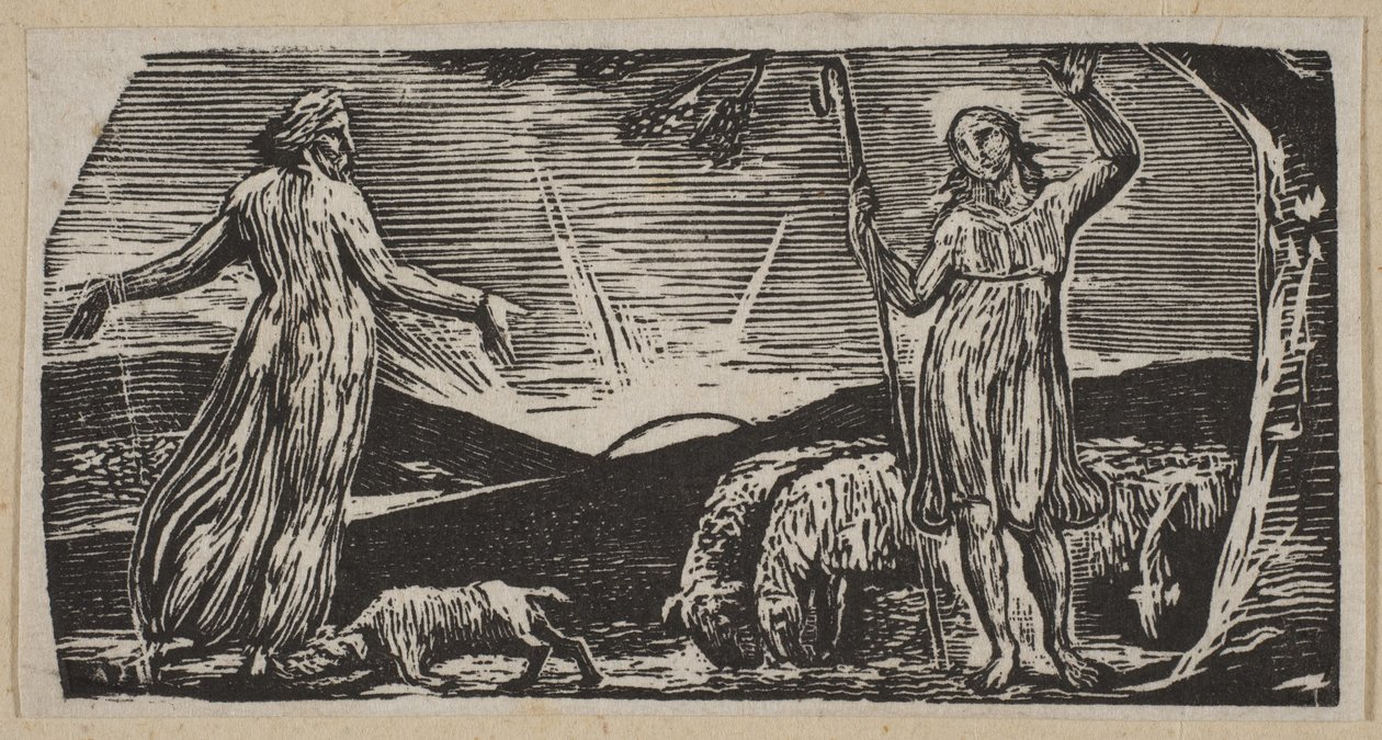Thenot ermahnt Colinet, aus Thorntons Pastoralen von Virgil, 1821 von William Blake