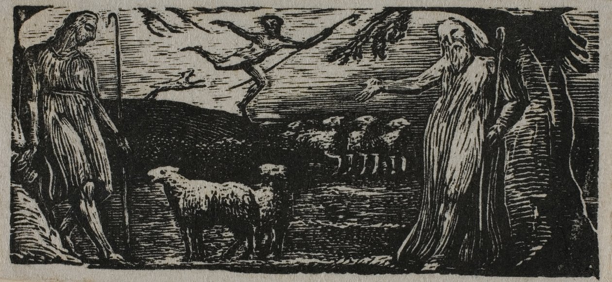 Thenot ermahnt Colinet, Lightfoot im Hintergrund, aus The Pastorals of Virgil von William Blake