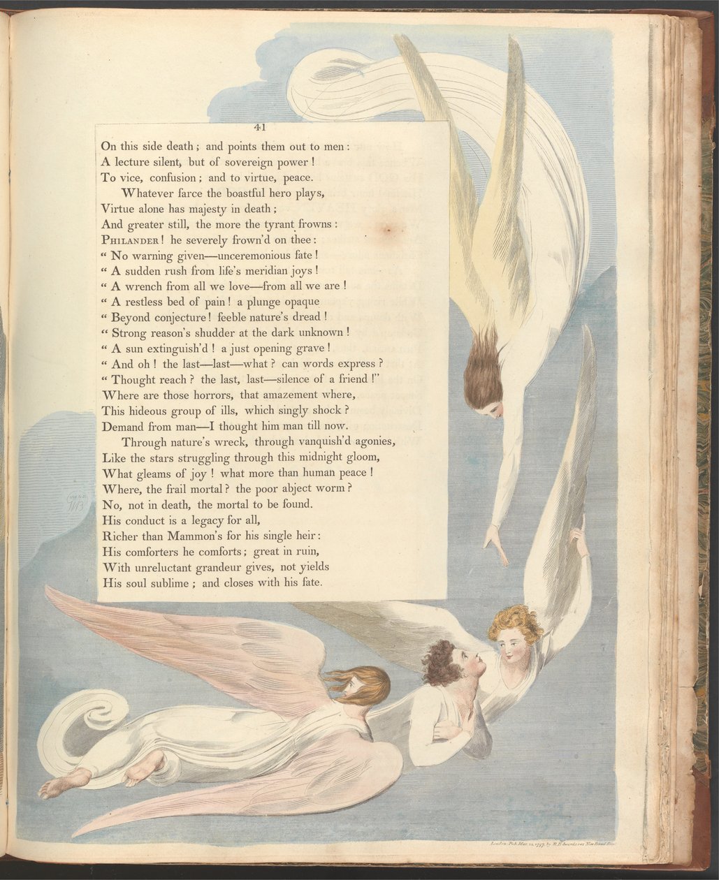 Youngs Nachtgedanken, Seite 41, Ein strahlendes Zeichen, das Sterbebett des Gerechten von William Blake